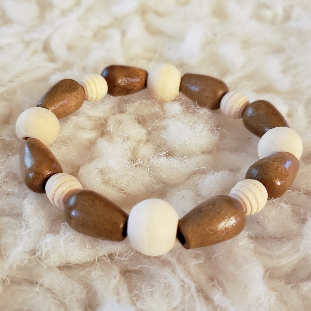 Bohemian Wooden Beaded Bracelet in Brown & Cream